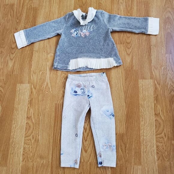 Lapin House Blue Rose Velvet Top & Leggings Set size 2 - Picture 3 of 14